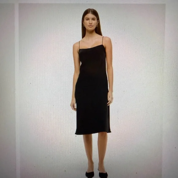 abercrombie midi dress black Abercrombie & Fitch Black Linen Blend Midi Dress - Petite UK XXS